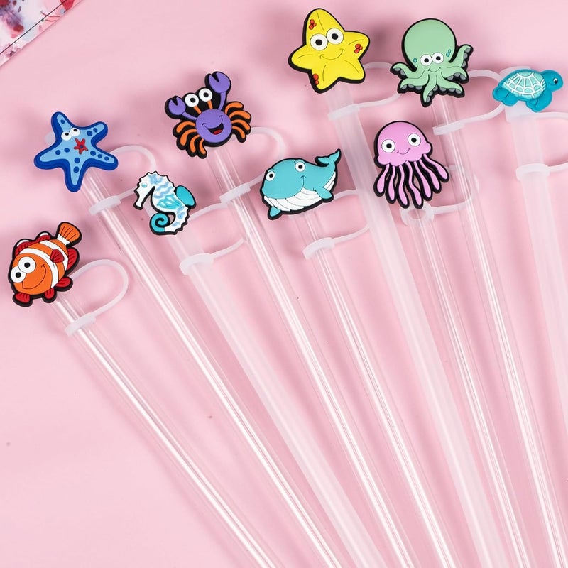 yomanta 9PCS Straw Covers for Stanley Cup Tumbler 30 oz / 40 oz Leak Proof Straw Toppers 10mm Silicone Sea Animal Caps for Stanley Cup Accessories-Marine Wildlife - Image 2